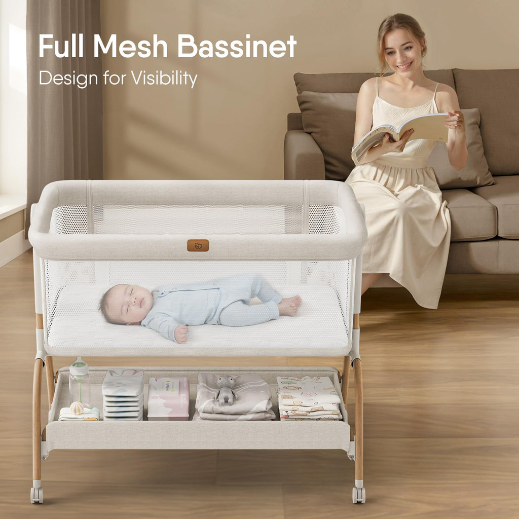 Bassinet Bedside Crib, Stable and Secure Crib for Newborns, Beige