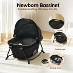 6 in 1 Baby Pack and Play with Bassinet - One-Step Setup Travel Crib, Small Portable Playpen for Babies, Portable Baby Bassinet, Changing Table, Toys Bar & Extra Large Storage Bag
